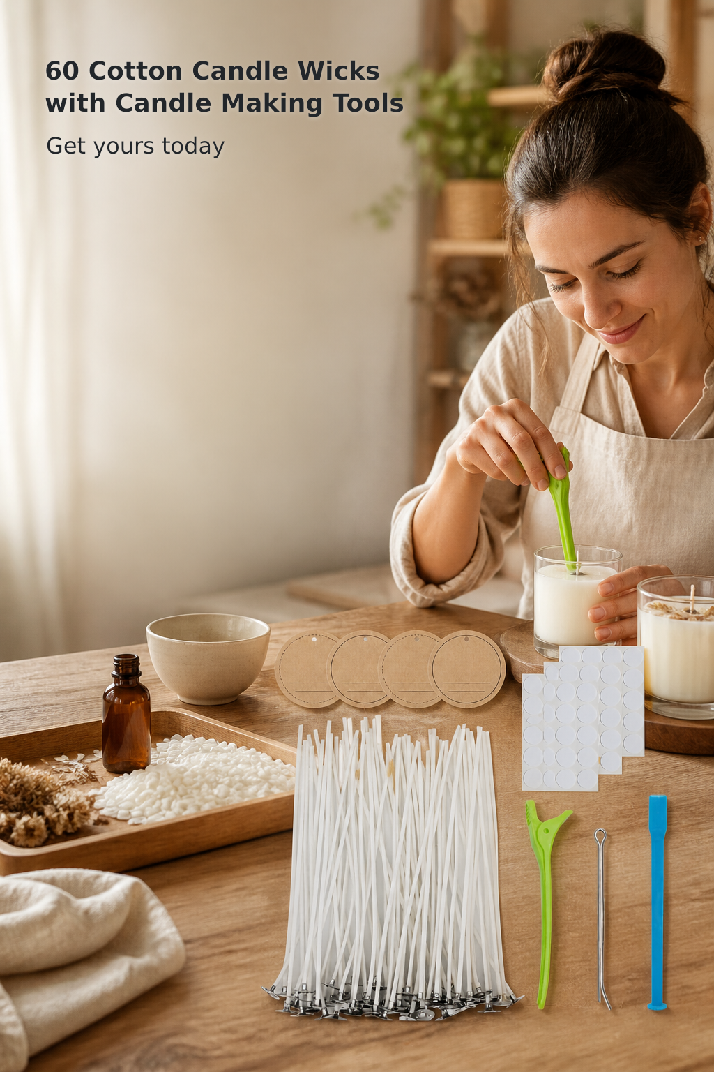 60 Cotton Candle Wicks with Candle Making Tools