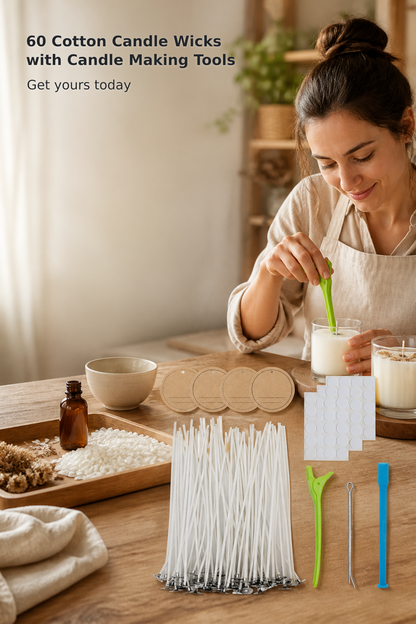 60 Cotton Candle Wicks with Candle Making Tools