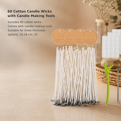 60 Cotton Candle Wicks with Candle Making Tools