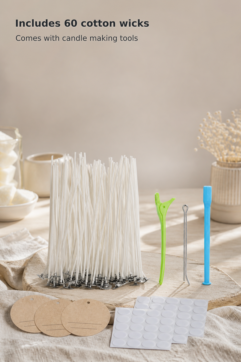 60 Cotton Candle Wicks with Candle Making Tools